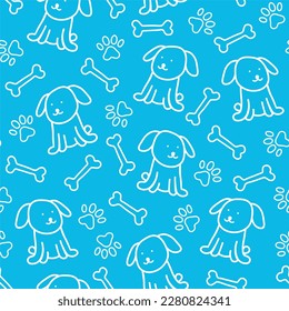 Graphic doodle seamless pattern with puppy and pet's elements. Decorative seamless pattern with cute doodles. 