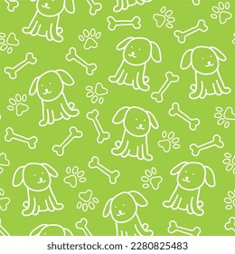 Graphic doodle seamless pattern with puppy and pet's elements. Decorative seamless pattern with cute little dogs