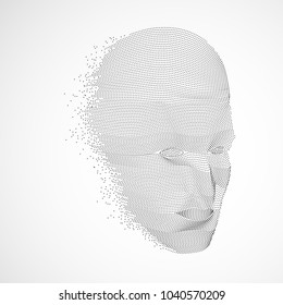 graphic of dotted human head, concept of technology advancement, vector of robotic evolution