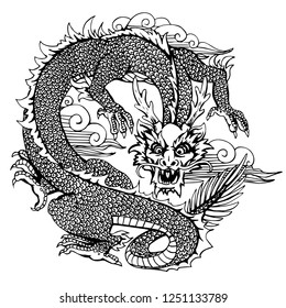 Graphic dragon in Chinese style , composed in round