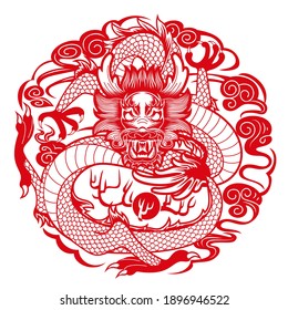 Graphic dragon in Chinese style , composed in round