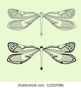Graphic dragonflies set. Vector illustration
