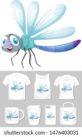 Graphic of dragonfly on different product templates illustration