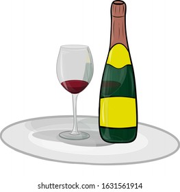 Graphic drawing. Alcoholic drink for the holiday. Glassware. Wine, champagne. Drink from a glass.  