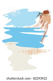 graphic drawing of the beach with a steep cliff
