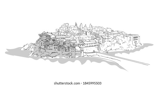 graphic drawing Budva venetian wall city