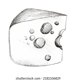 Graphic drawing of cheese. Slice of cheddar, parmesan, enmental. Vector illustration
