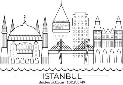 graphic drawing of the city of Istanbul Turkey line art