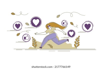 Dibujo gráfico. El concepto de comunicación en las redes sociales. Persiguiendo me gusta. Ilustración vectorial.