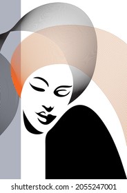 Dibujo gráfico de la cara decorativa. Ilustración vectorial. 