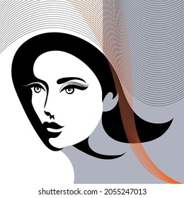 Graphic drawing of decorative face. Vector illustration. 