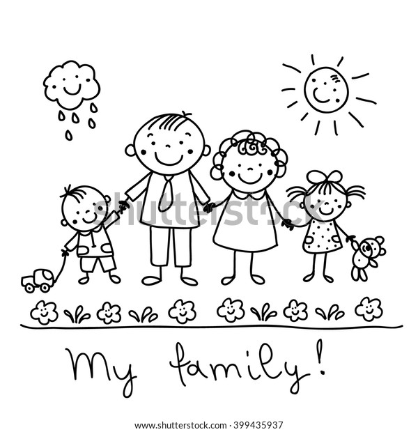 Graphic Drawing Happy Family Stock Vector (Royalty Free) 399435937