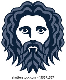 graphic drawing of the head of the ancient Greek god Zeus