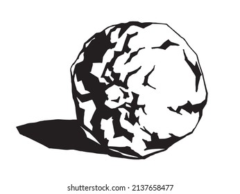 Graphic drawing of a lemon fruit isolated on a white background. Traced black and white image for illustration, print, design.