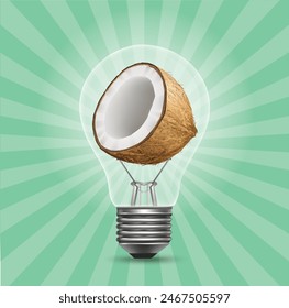 Graphic drawing of a light bulb with coconut inside.