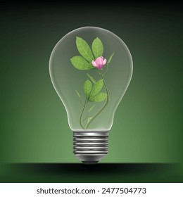 Dibujo gráfico de una bombilla con flor en el interior.