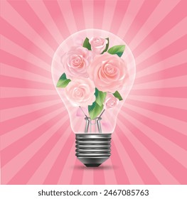 Graphic drawing of a light bulb with rose inside.