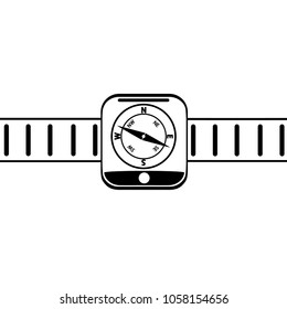graphic drawing of modern wrist electronic watch with compass on bracelet.