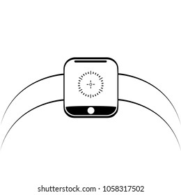 graphic drawing modern wrist electronic watch on a bracelet.
