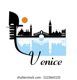 graphic drawing of monuments of venice in italy