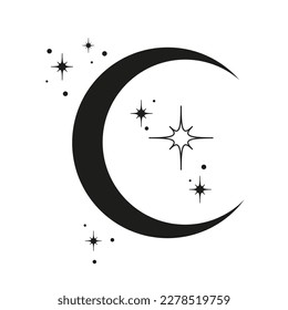 Graphic drawing of the moon and stars. Design for logo, tattoo, packaging, postcard, print