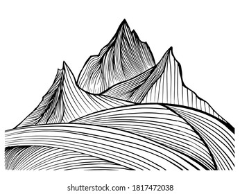 Graphic drawing of a mountain from lines. Vector illustration