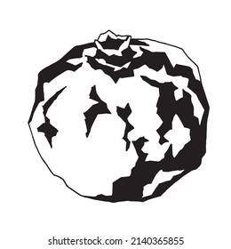 Dibujo gráfico de un fruto granado aislado en un fondo blanco. Imagen vectorial para pegatinas, carteles, impresiones, diseño.