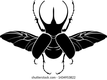 Graphic drawing. Silhouette of a beetle (Chalcosoma atlas). Vector.