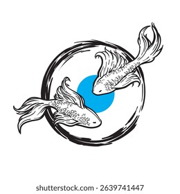 Graphic drawing of two fish as a sign of infinity or beginning and end