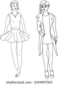 un dibujo gráfico de dos elegantes es adecuado para el diseño de álbumes y postales.