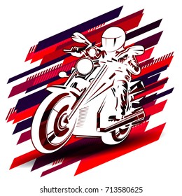 graphic drawing, white silhouette racer on motorcycle