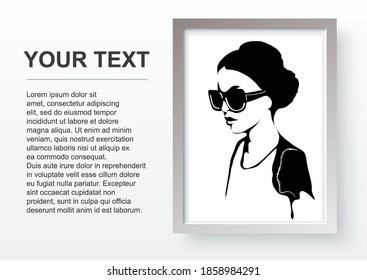 Graphic drawing of a woman in a minimalistic style. Vector illustration.