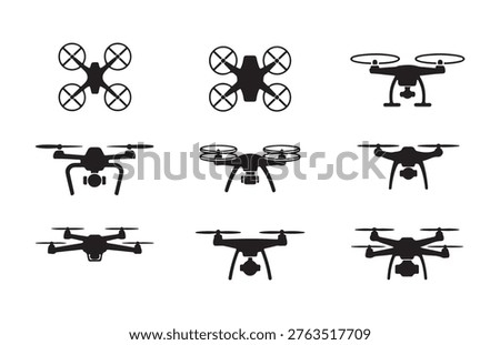 Graphic drone assets for websites or presentations regarding futuristic transportation and courier services.