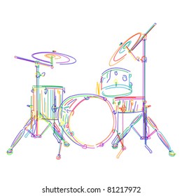 Graphic drums kit over white background