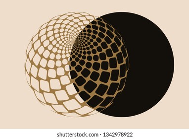 graphic eclipse with square swirl pattern sphere in gold and black shades