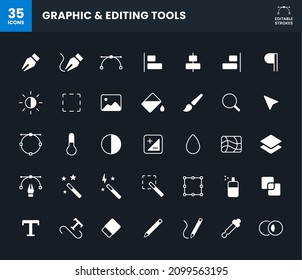 Graphic  editing tools icon set with editable strokes.