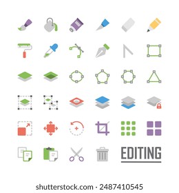 Graphic Editor - flat vector icon set.