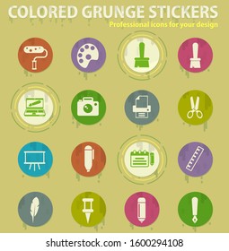 Graphic editor tools colored grunge icons with sweats glue for design web and mobile applications