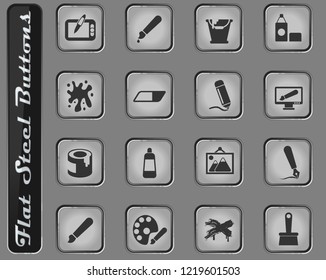 Graphic editor tools web icons on the flat steel buttons