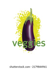 Graphic Eggplant. Veggie drawn. Seasonal Vegetables. Conceptual Logo Design