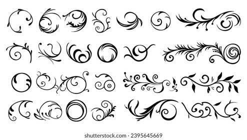Graphic Elegance: Ornamental Calligraphy Set with Decorative Floral Elements