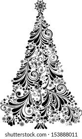 Graphic elegant Christmas tree isolated on White background. Vector illustration 