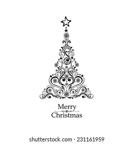 Graphic elegant Christmas tree isolated on White background. Vector illustration