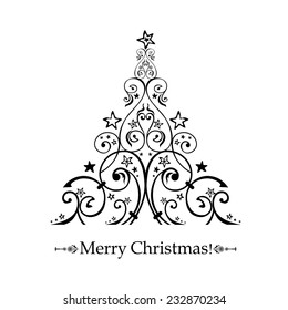 Graphic elegant Christmas tree isolated on White background. Vector illustration