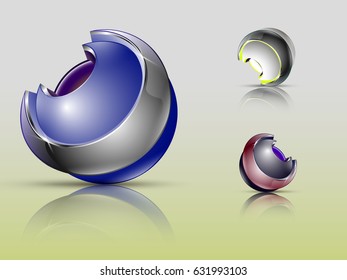 Graphic element. Abstract 3d globe sphere set. Vector illustration.