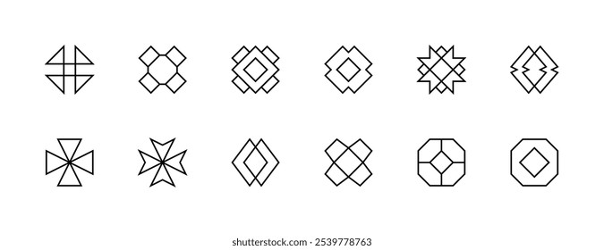 Graphic element collection. Geometric shapes, y2k elements, different abstract figure and more. Editable stroke. Pixel Perfect. Grid base 32px.