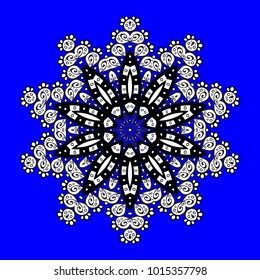 Graphic element decoration. Flat design. Vector illustration. Blue, white and black silhouette snow flake sign. Snowflake mosaic icon. Symbol winter, frozen, Christmas, New Year holiday.
