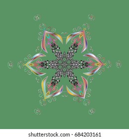 Graphic element decoration. Flat design. Vector illustration. Snowflake mosaic icon. Symbol winter, frozen, Christmas, New Year holiday. Silhouette snow flake sign isolated background.