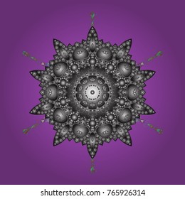 Graphic element decoration. Snowflake mosaic icon. Symbol winter, frozen, Christmas, New Year holiday. Violet, gray and brown silhouette snow flake sign. Flat design. Vector illustration.