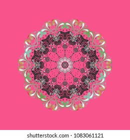 Graphic element decoration. Symbol winter, frozen, Christmas, New Year holiday. Vector design. Flat design. Snowflake mosaic icon. Silhouette snow flake sign isolated pink, gray and neutral colors.